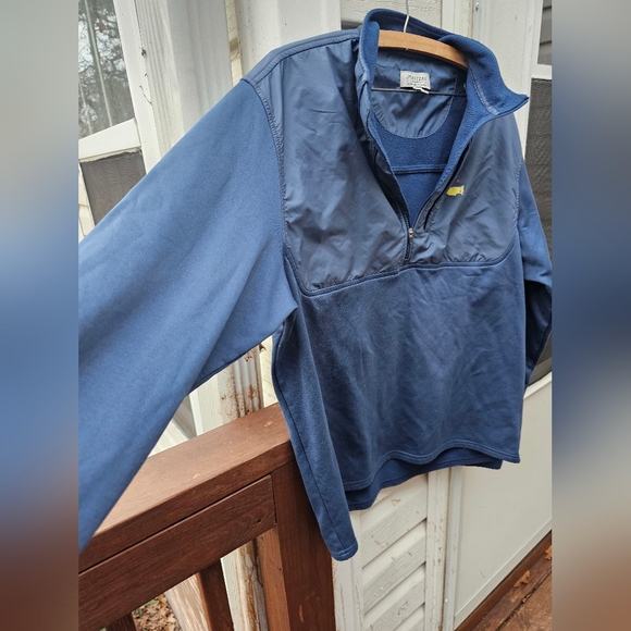 Peter Millar Masters Quarter Zip Blue Pullover Mens L Chest Pocket Navy Stain - Picture 4 of 9